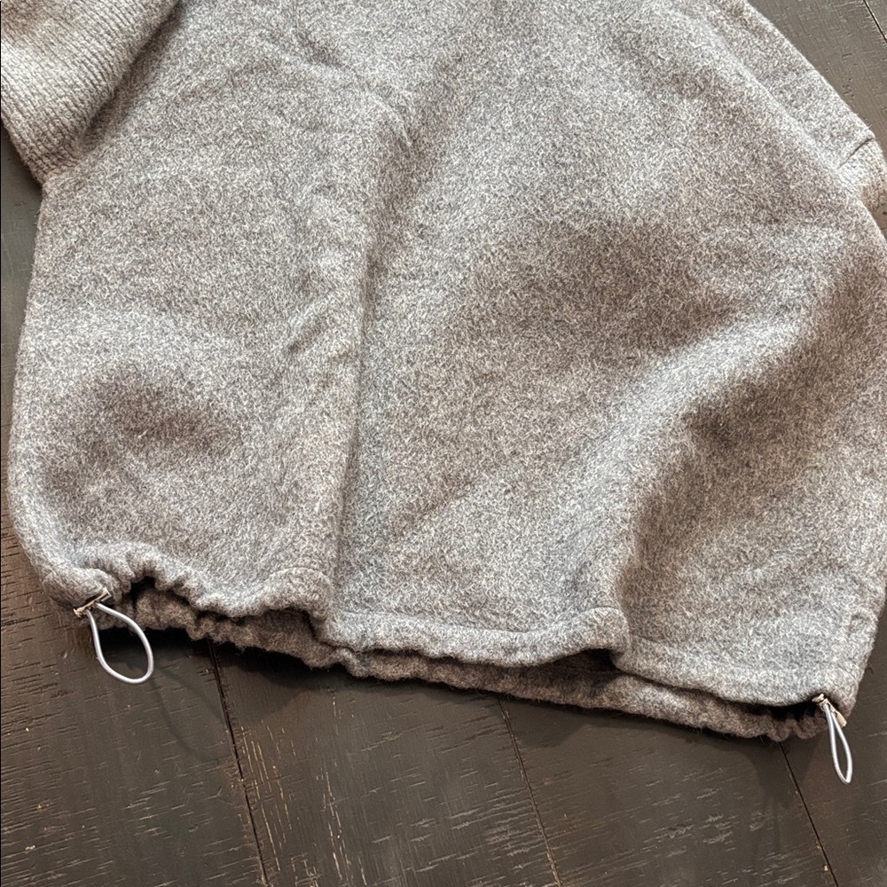 MASSIMO Dutti Gray Wool Blend Bungee Cinch Side Ribbed Hoodie Sweatshirt Small - Picture 11 of 14